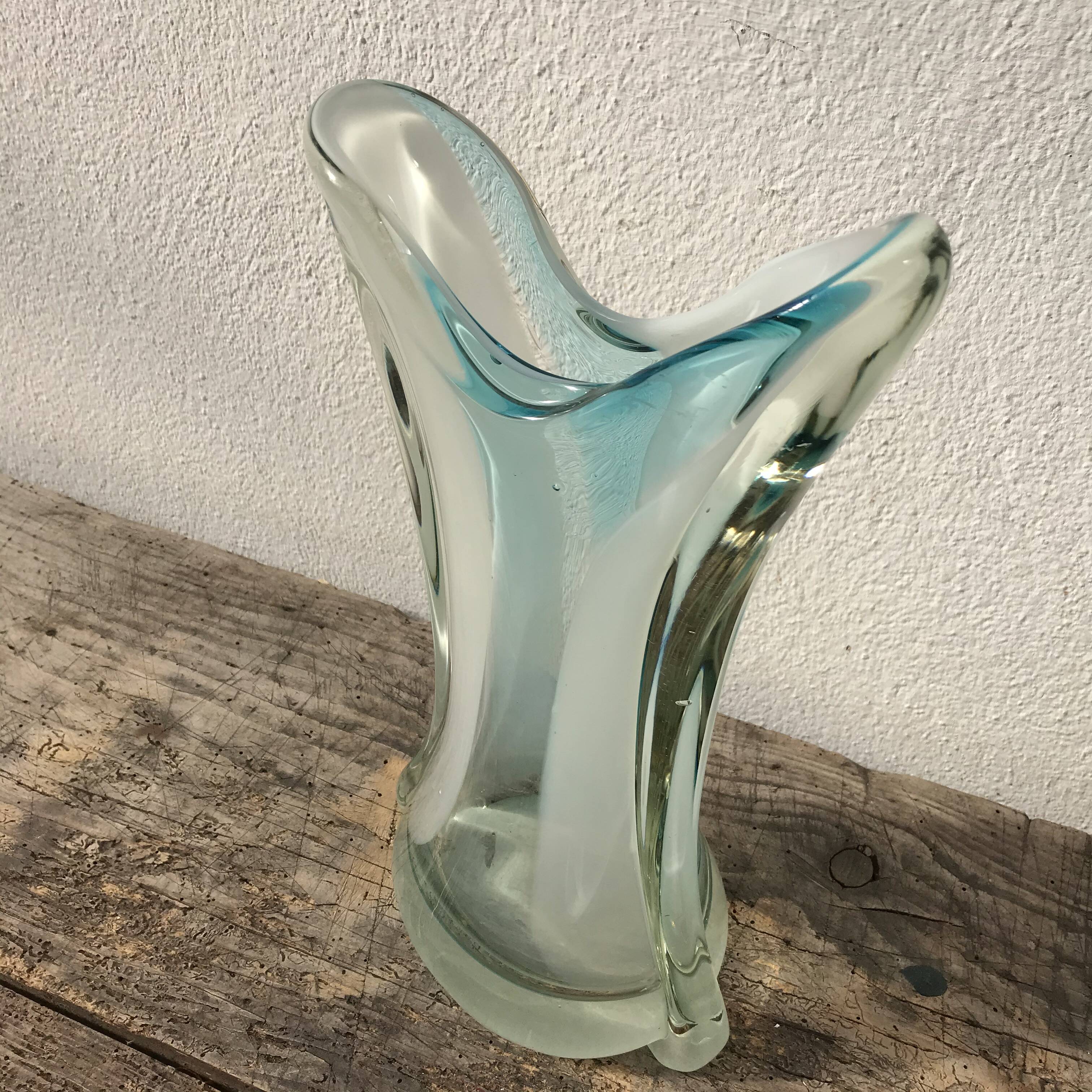Murano Glass Vase, Cyan-transparent