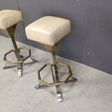 Seventies brass and chrome bar stools, set of 2, 1970s