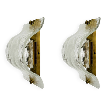 Ensemble de 2 lampes murales ou de plafond en verre de Murano par Carlo Nason pour Mazzega