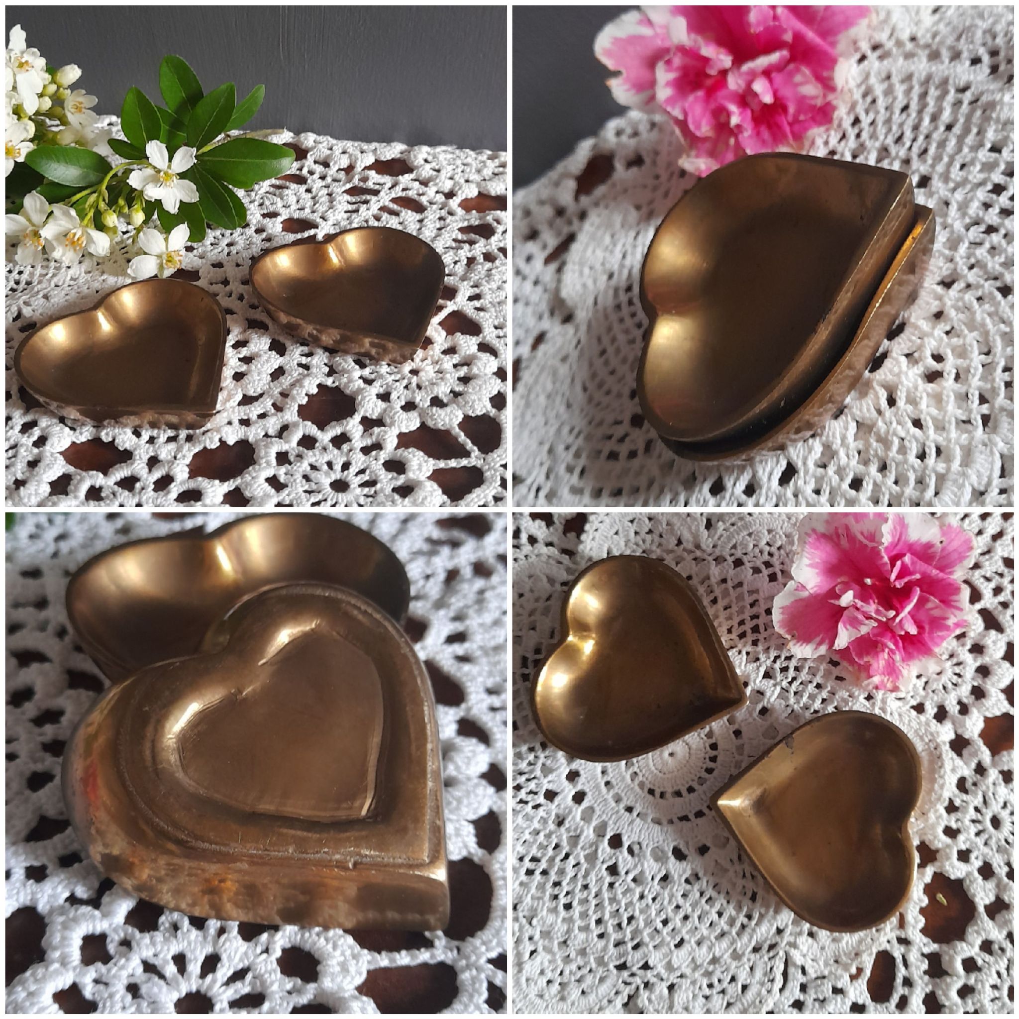 Duo of pocket trays, brass heart, vintage