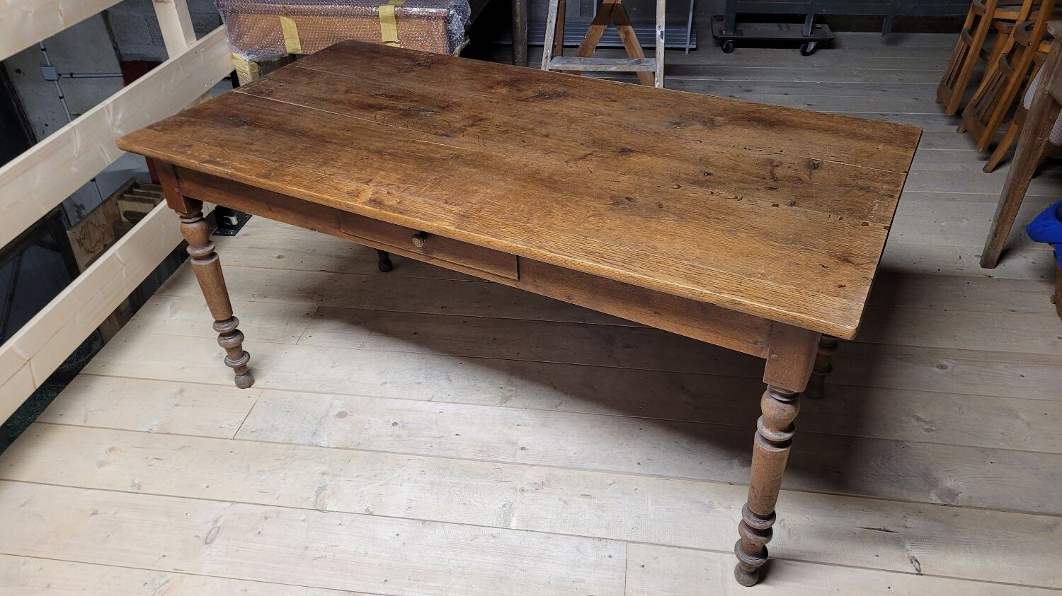 Table de bistrot restaurant en chêne massif ancienne, 1900s -1m53