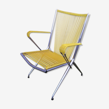 Folding chair chromed metal and scoubidou, 1960