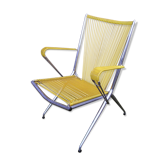 Fauteuil pliant métal chromé et scoubidou 1960