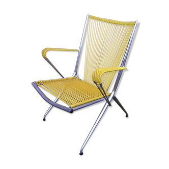 Fauteuil pliant métal chromé et scoubidou 1960