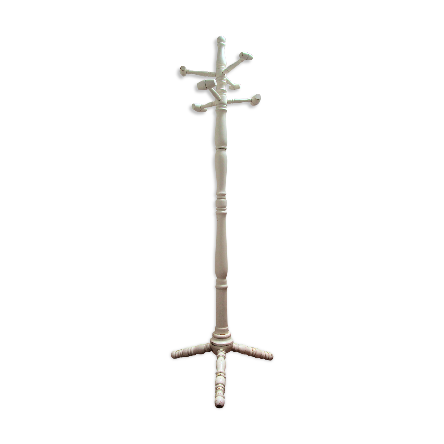 Coat rack parrot solid wood turned white patinated vintage