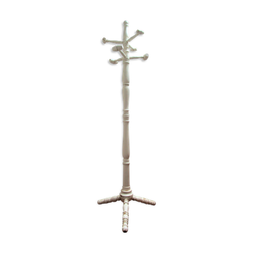 Coat rack parrot solid wood turned white patinated vintage