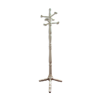 Coat rack parrot solid wood turned white patinated vintage