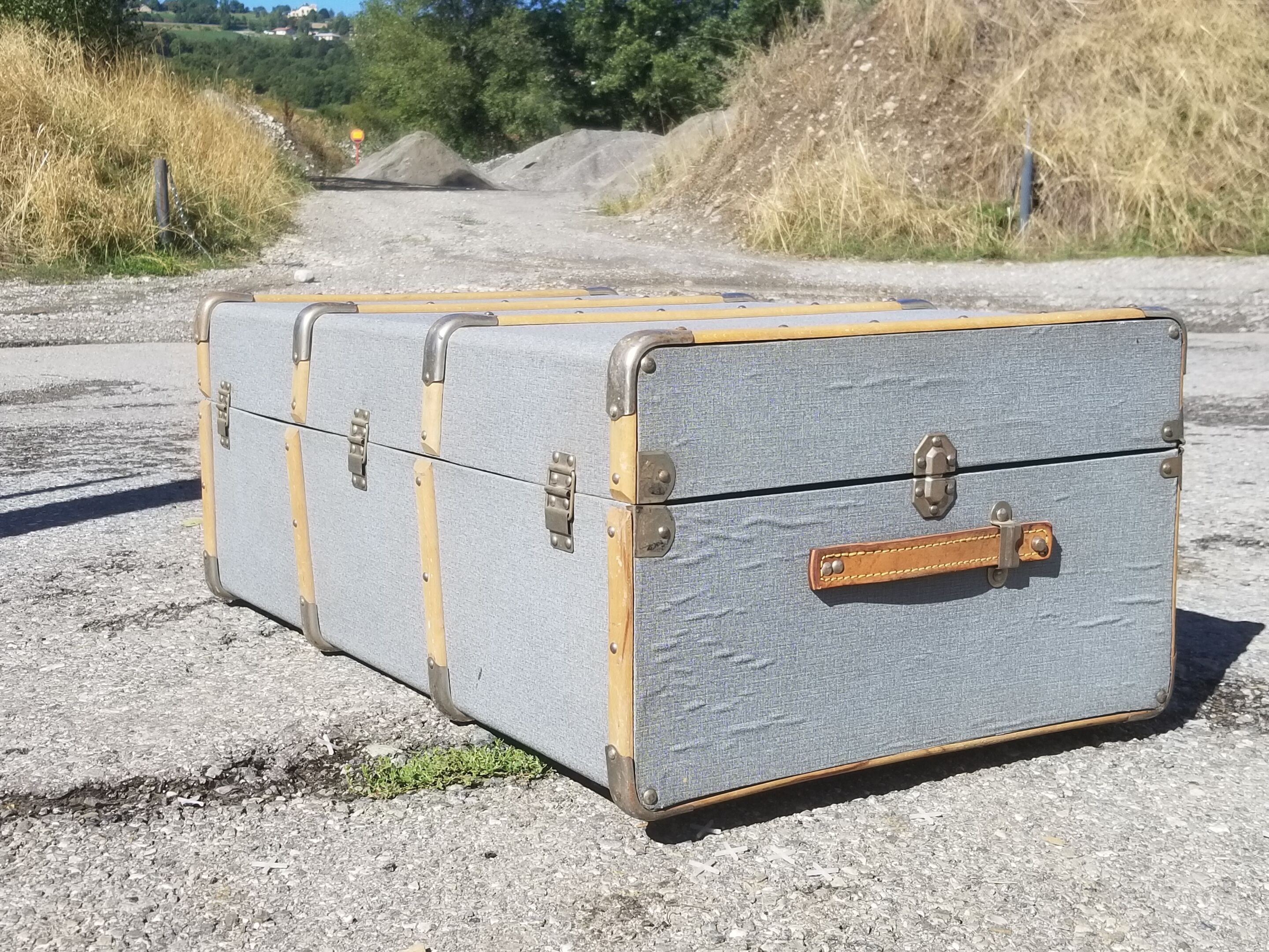 Vintage wooden travel trunk stamped bagage j.m.g.é.
