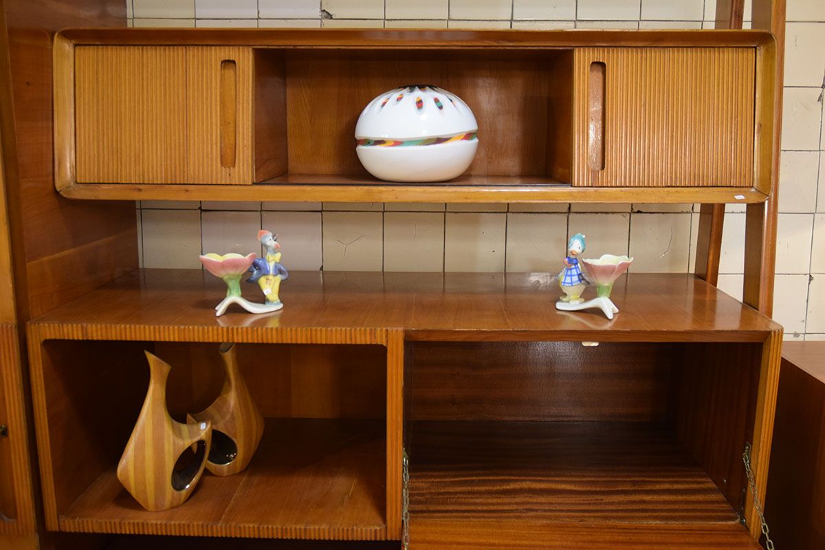 Mid-century living room furniture in ash wood with suspended parts