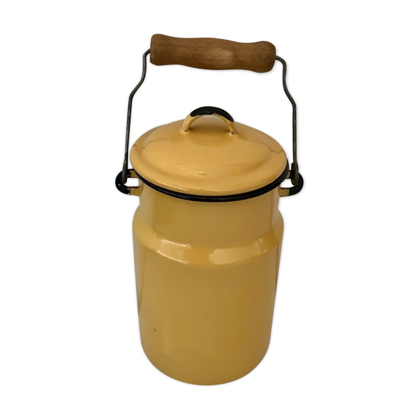 Vintage 1950 yellow enamelled milk pot