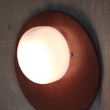 Globe-shaped wall sconces in opaline glass and wood - mid-20th century