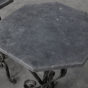 Pair of French Wrought Iron Consoles with Belgian Blue Stone Tops, 1950s