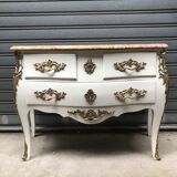 Curved chest of drawers white patina above marble louis XV style