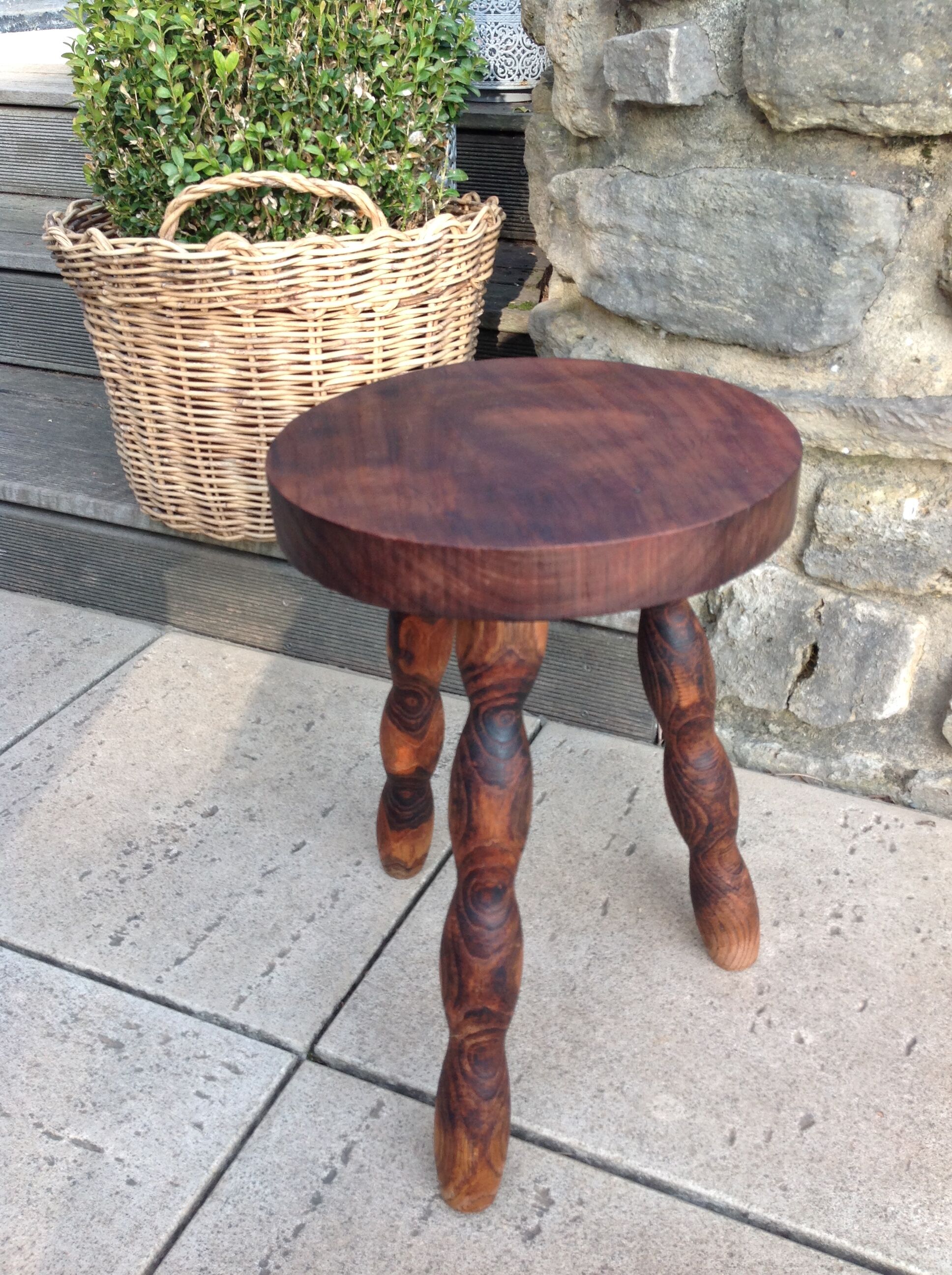 Tripod stool feet "rosary" in vintage wood 60s-70s