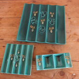 Vintage green ceramic trifle and salt shaker set 50s