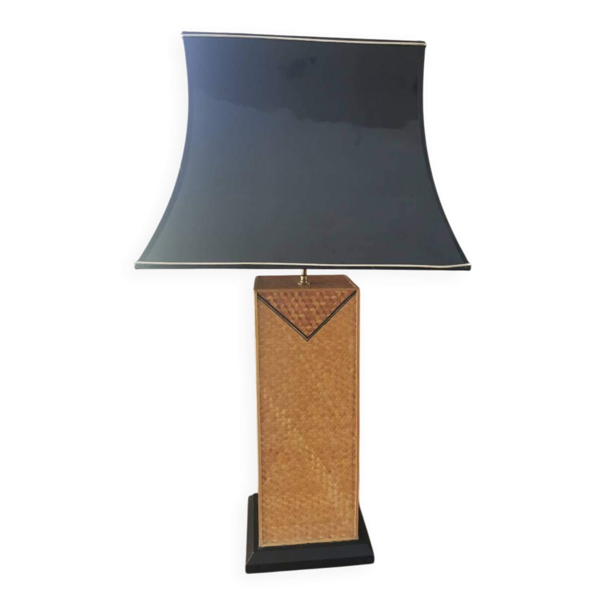 Vintage straw marquetry lamp