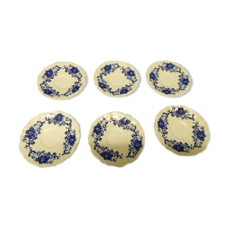 Saucers Sarreguemines Decor blue flowers Lot of 6