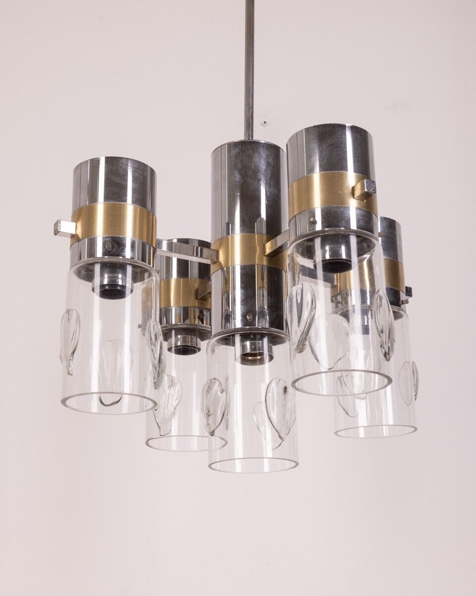 Lustre des années 70 en métal et verre Sicolari