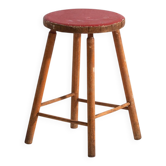 Antique wooden stool with a round seat – Central Europe, around 1950