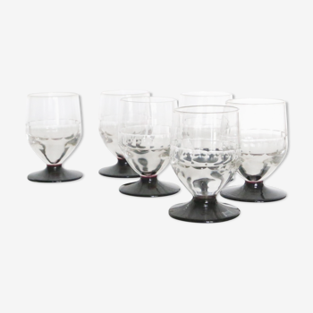 Ensemble de  6 verres à liqueur, verre à pieds