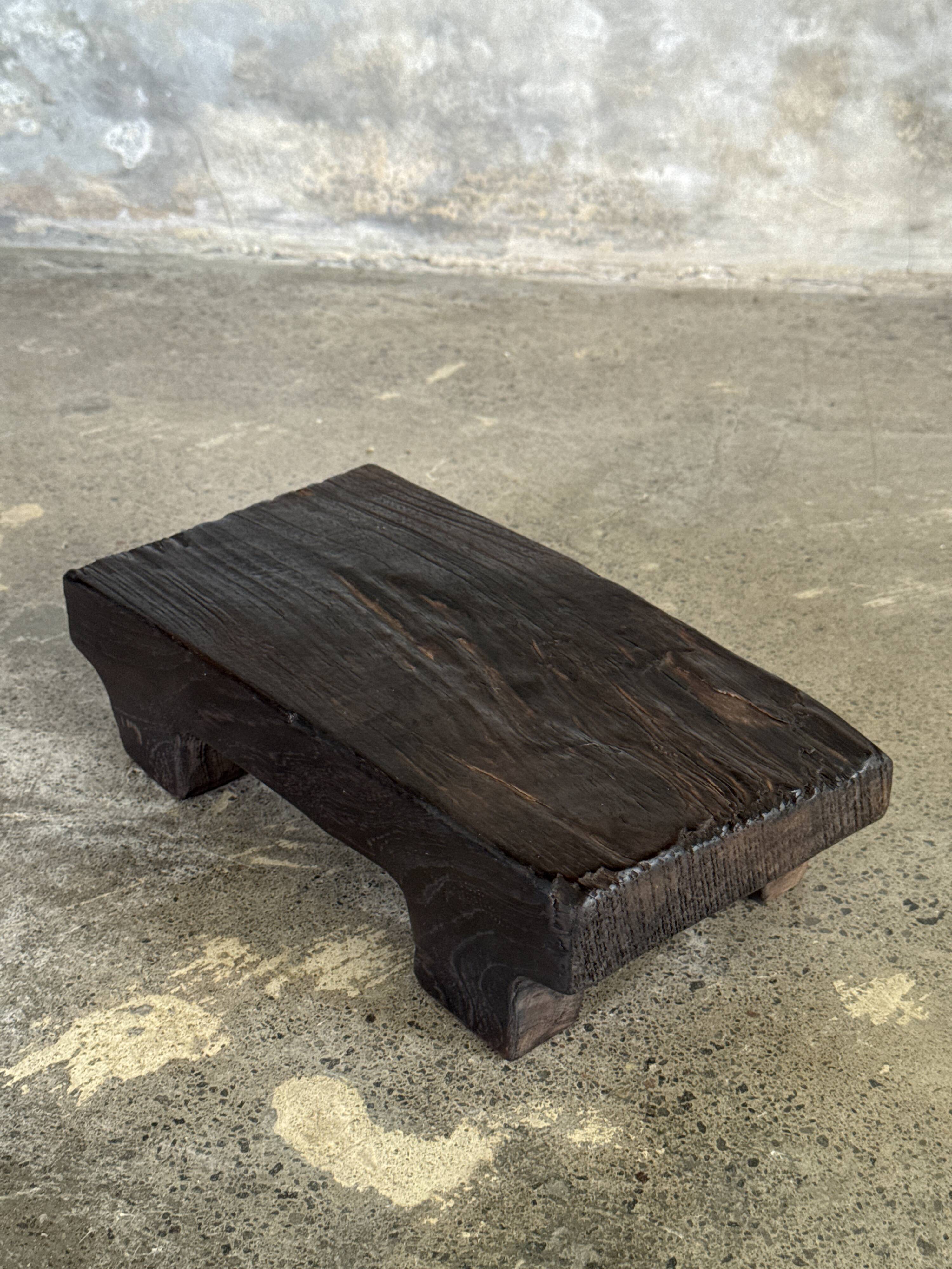 Small stool, black solid teak accent stool wabi-sabi L30 W8.5 H6.