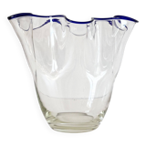 Blue-edged blown glass handkerchief vase