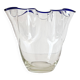 Blue-edged blown glass handkerchief vase