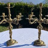 Pair of bronze cherub candlesticks 19th