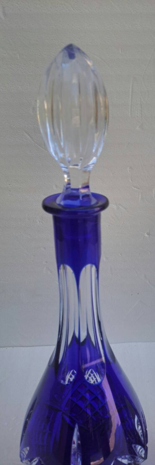 Pair of cobalt blue crystal decanters