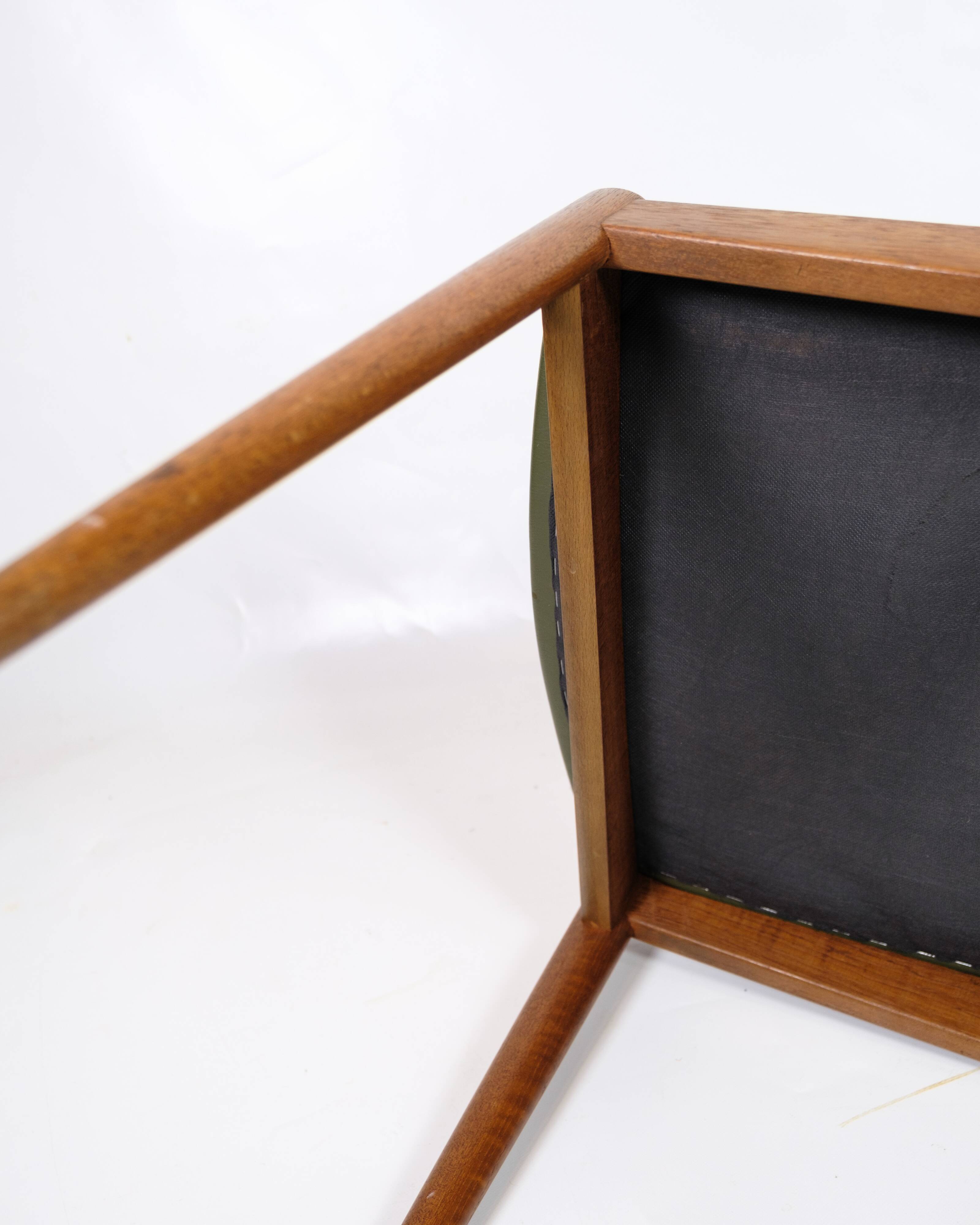 Set Of 6 Dining Chairs Model 42 Made IN Teak With Green Leather Seat By Kai Kristiansen From 1960s