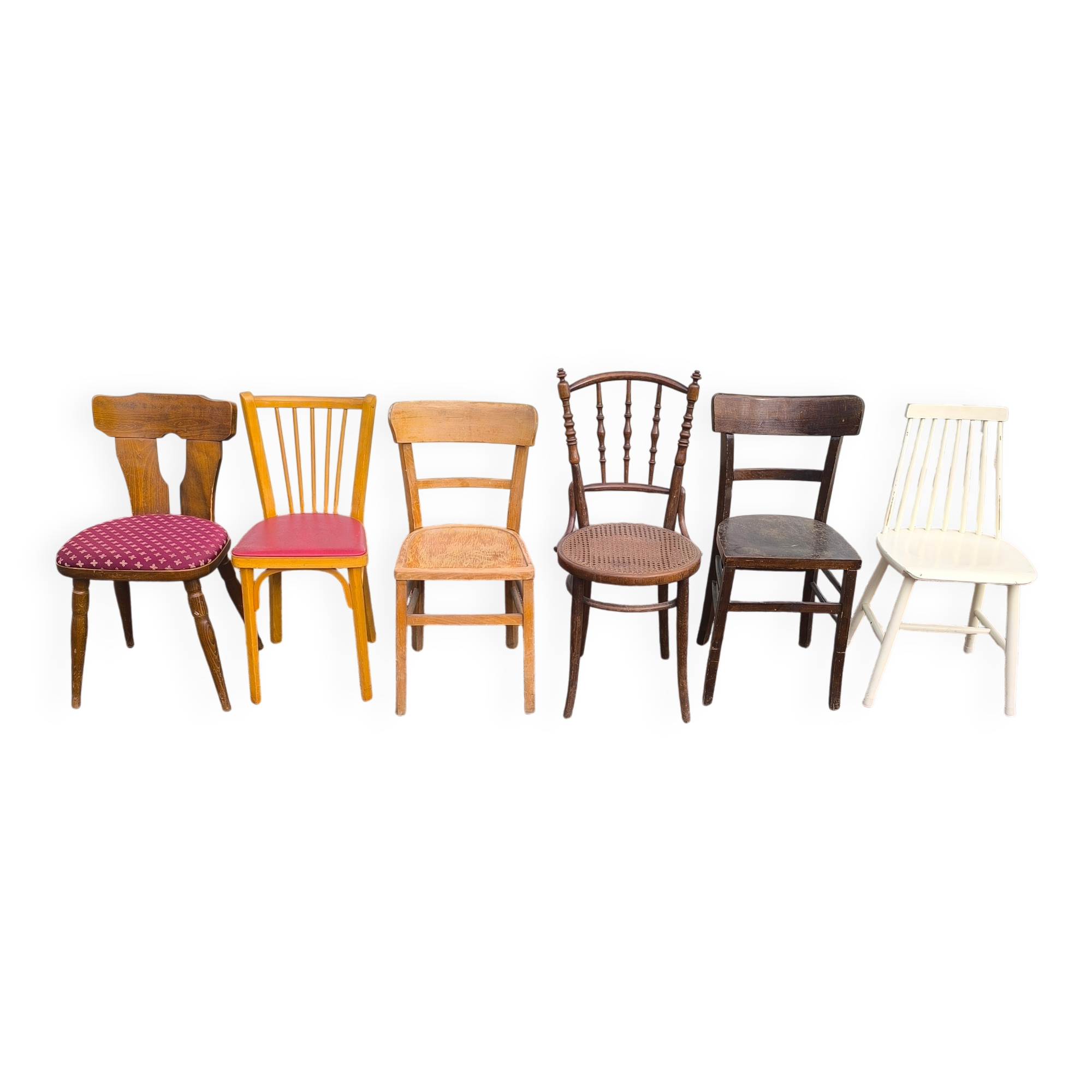 set of 6 mismatched vintage bistro chairs - wood