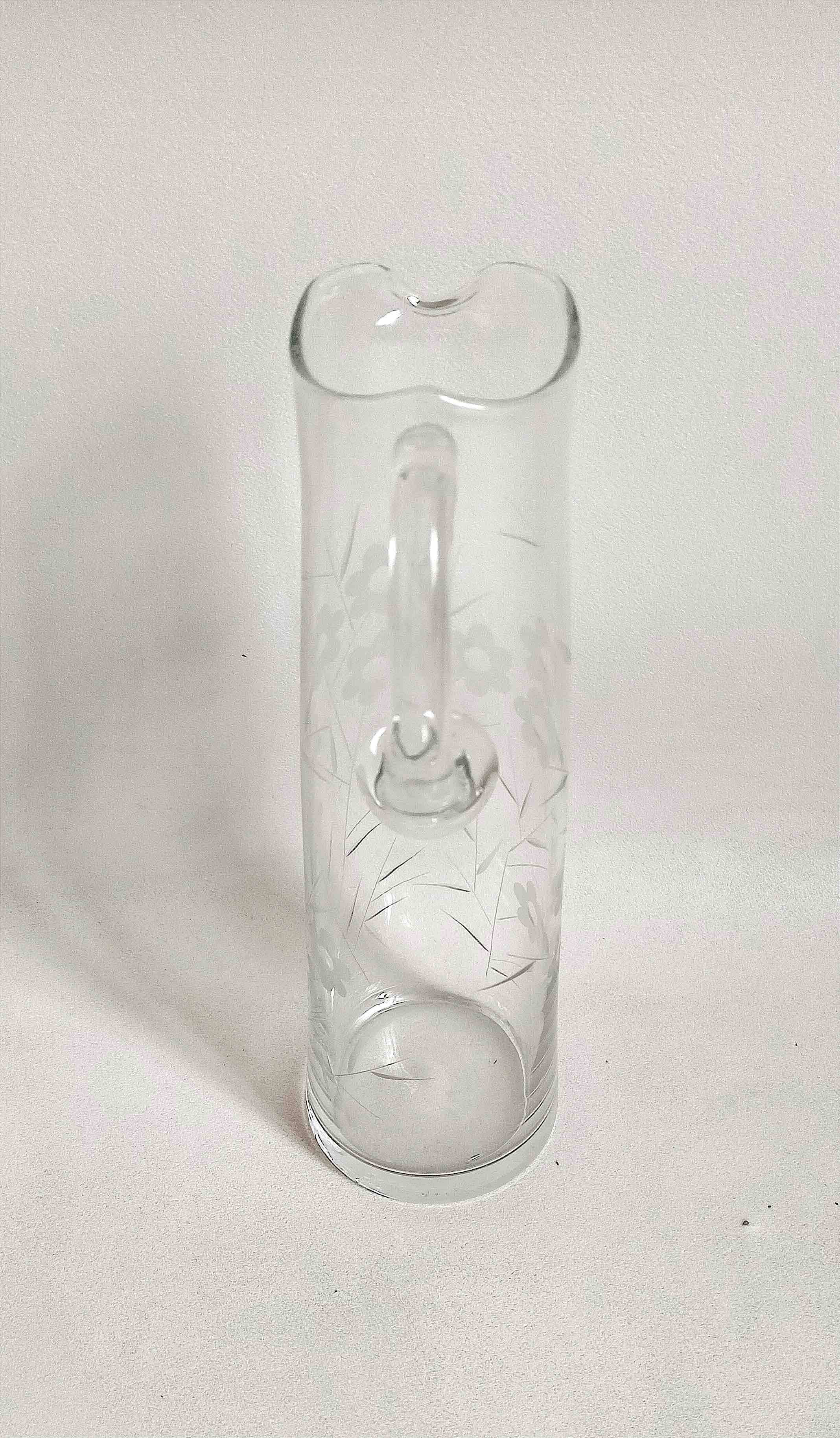 Chiseled crystal pitcher with floral decor 1950s Height 34 cm