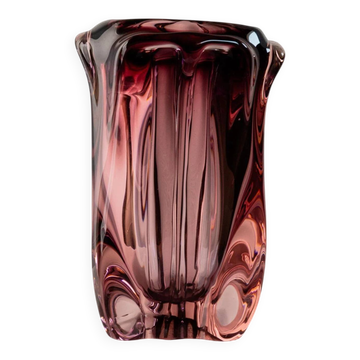 Vintage Murano glass vase from the 1960s, organic shape in berry tones, hand-blown Italian art glass, sculptural decoration, timeless gift idea.