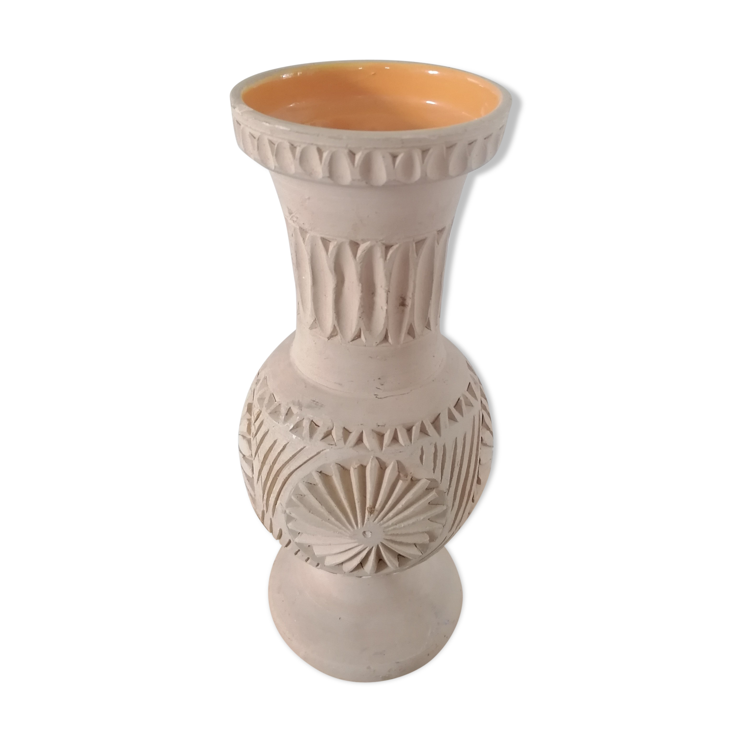 Clear natural terracotta vase decorated ethnic motifs