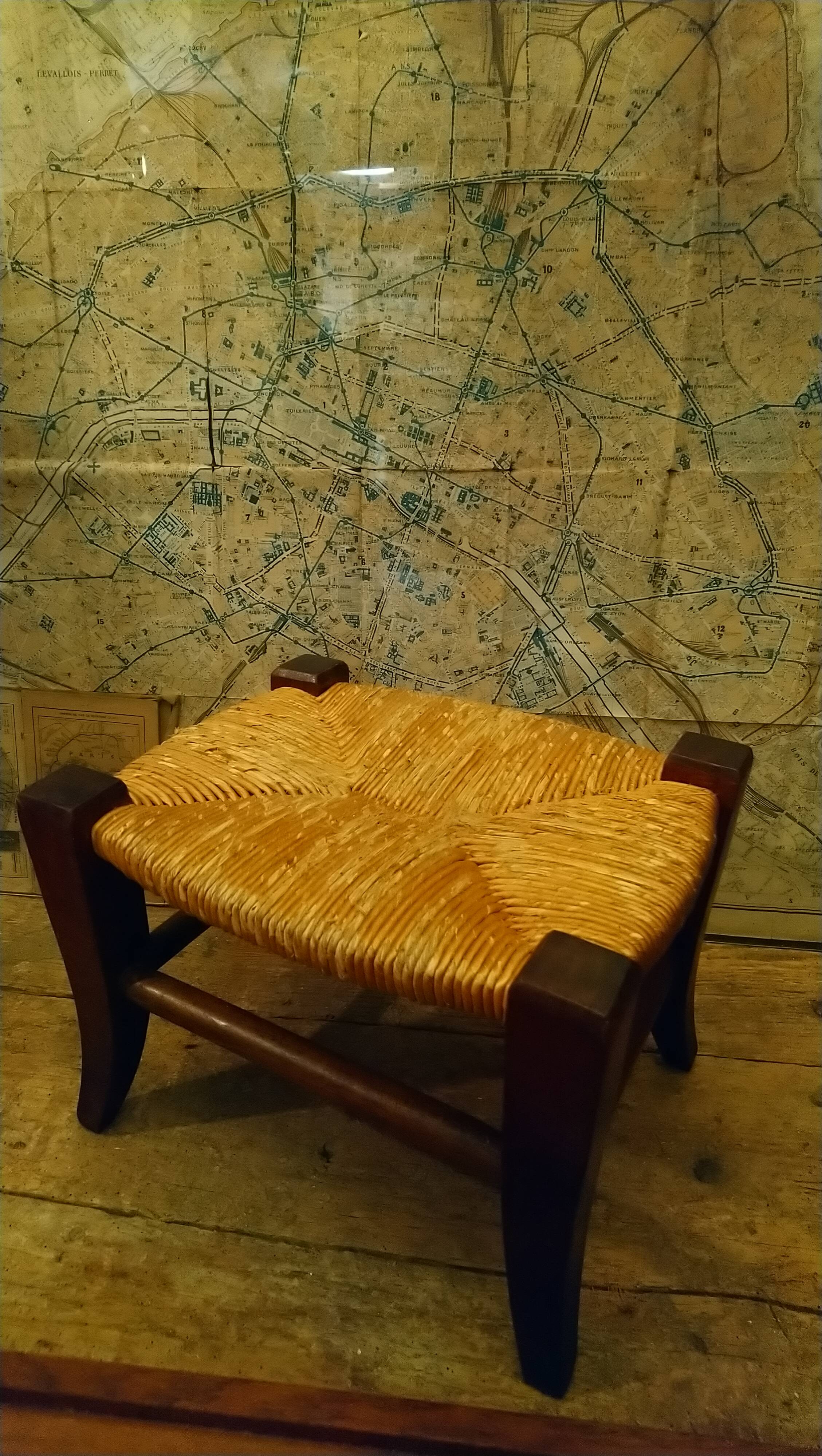 Children's straw chair and oak stool