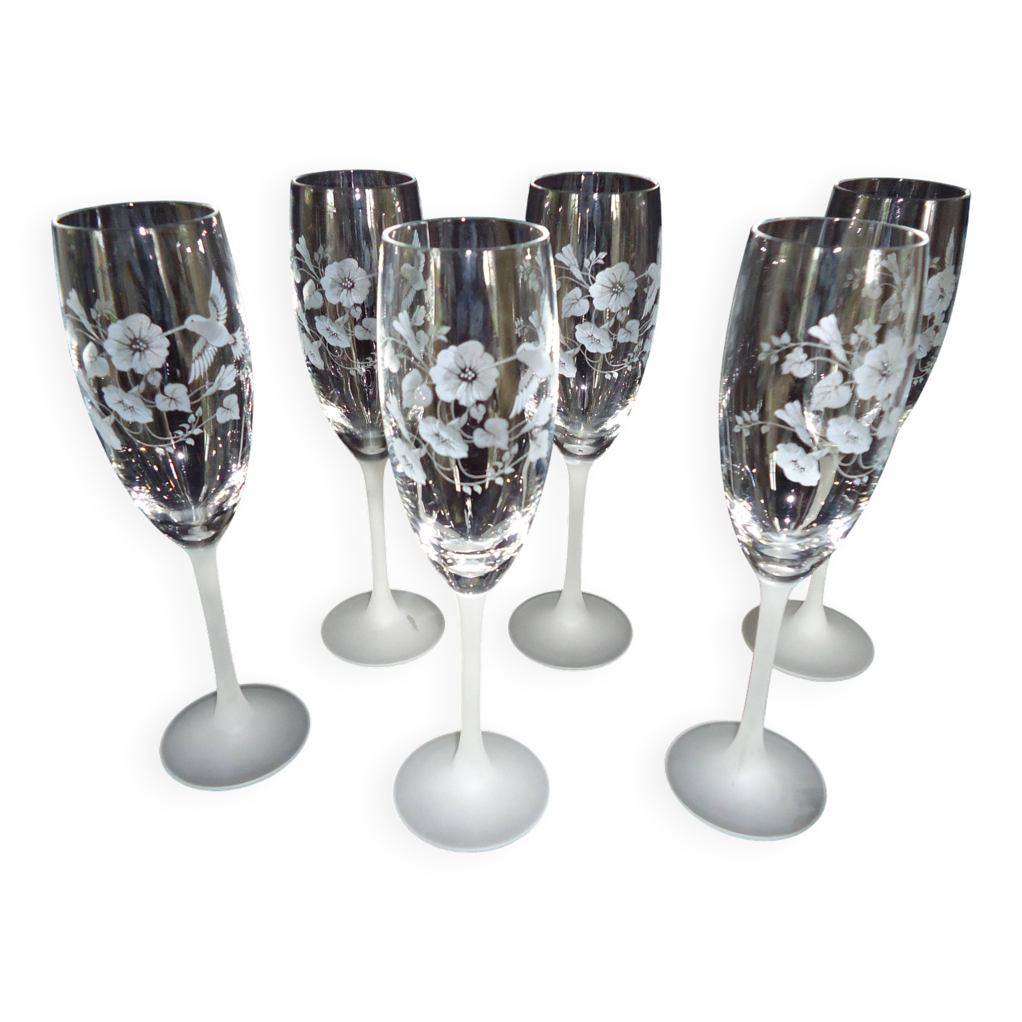AVON crystal champagne flutes, engraved
