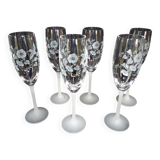 AVON crystal champagne flutes, engraved