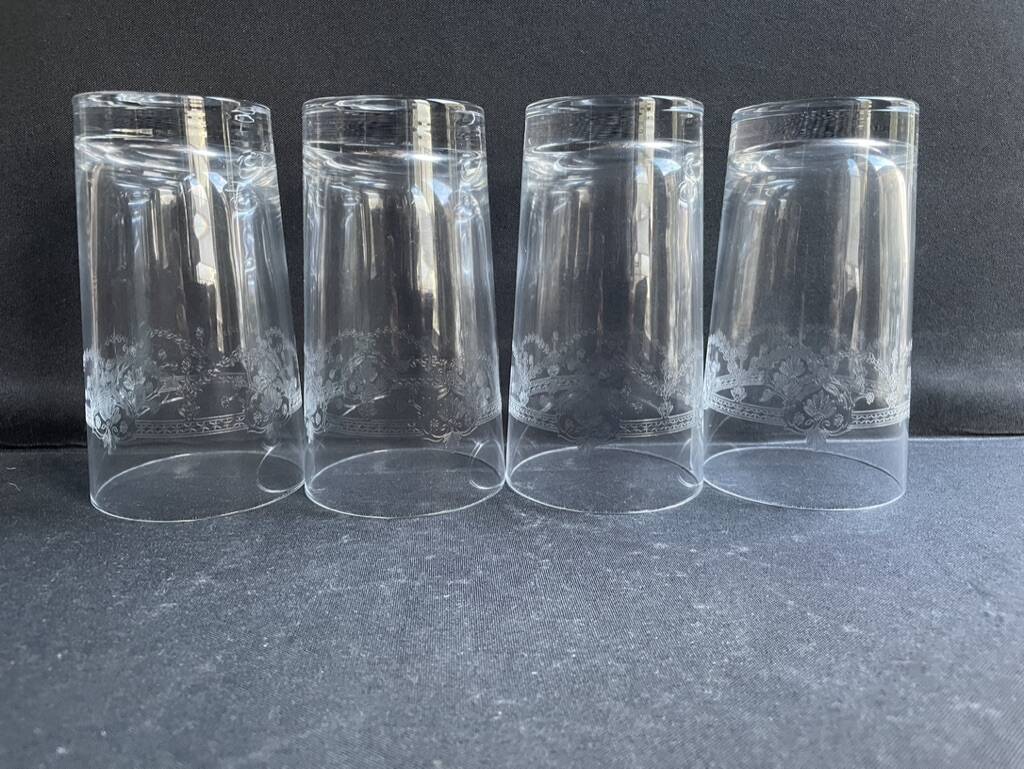 4 Engraved crystal fruit juice glasses