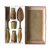 7 pieces ceramic and natural wood 70s