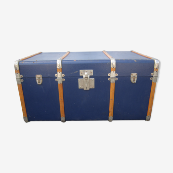 Old blue travel trunk handle leather