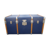 Old blue travel trunk handle leather