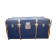 Old blue travel trunk handle leather