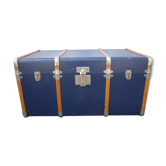 Old blue travel trunk handle leather