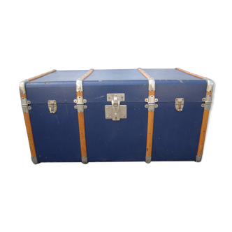 Old blue travel trunk handle leather