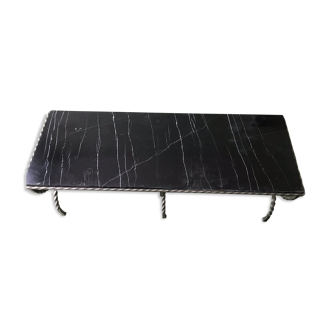Living room table 1970s black marble and wrought iron