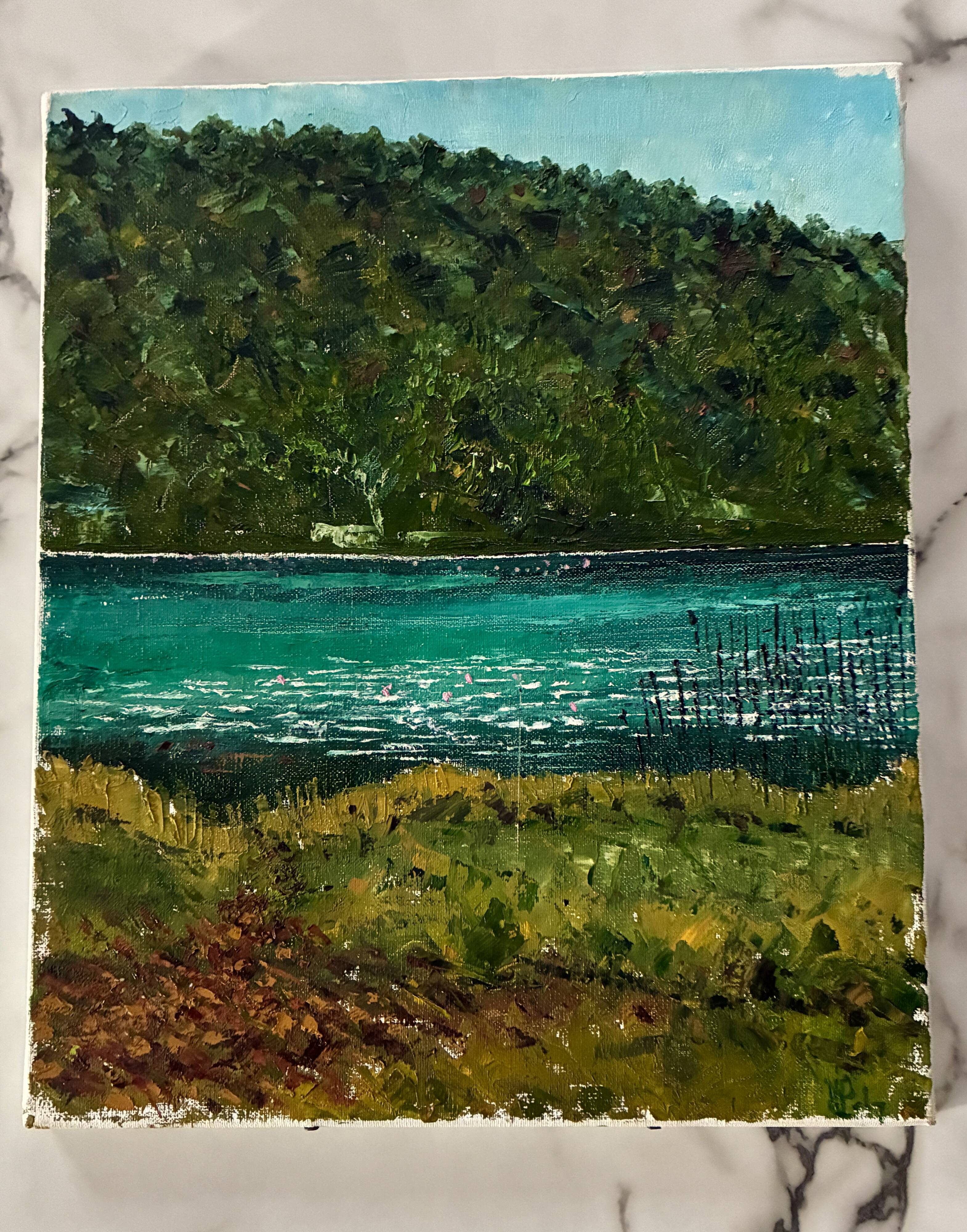 Tableau huile au couteau sur toile Lac d'Ambléon