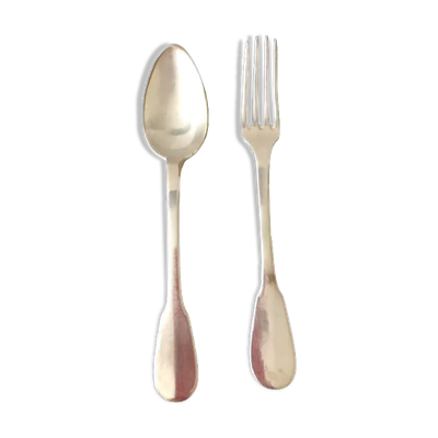 Cuillère et fourchette en métal argenté nickelide 1868