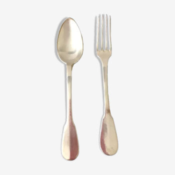 Silver metal spoon and fork nickelid 1868