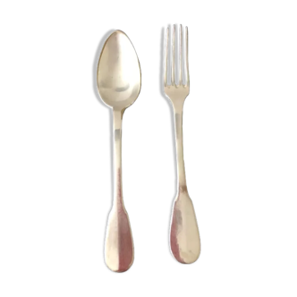 Silver metal spoon and fork nickelid 1868