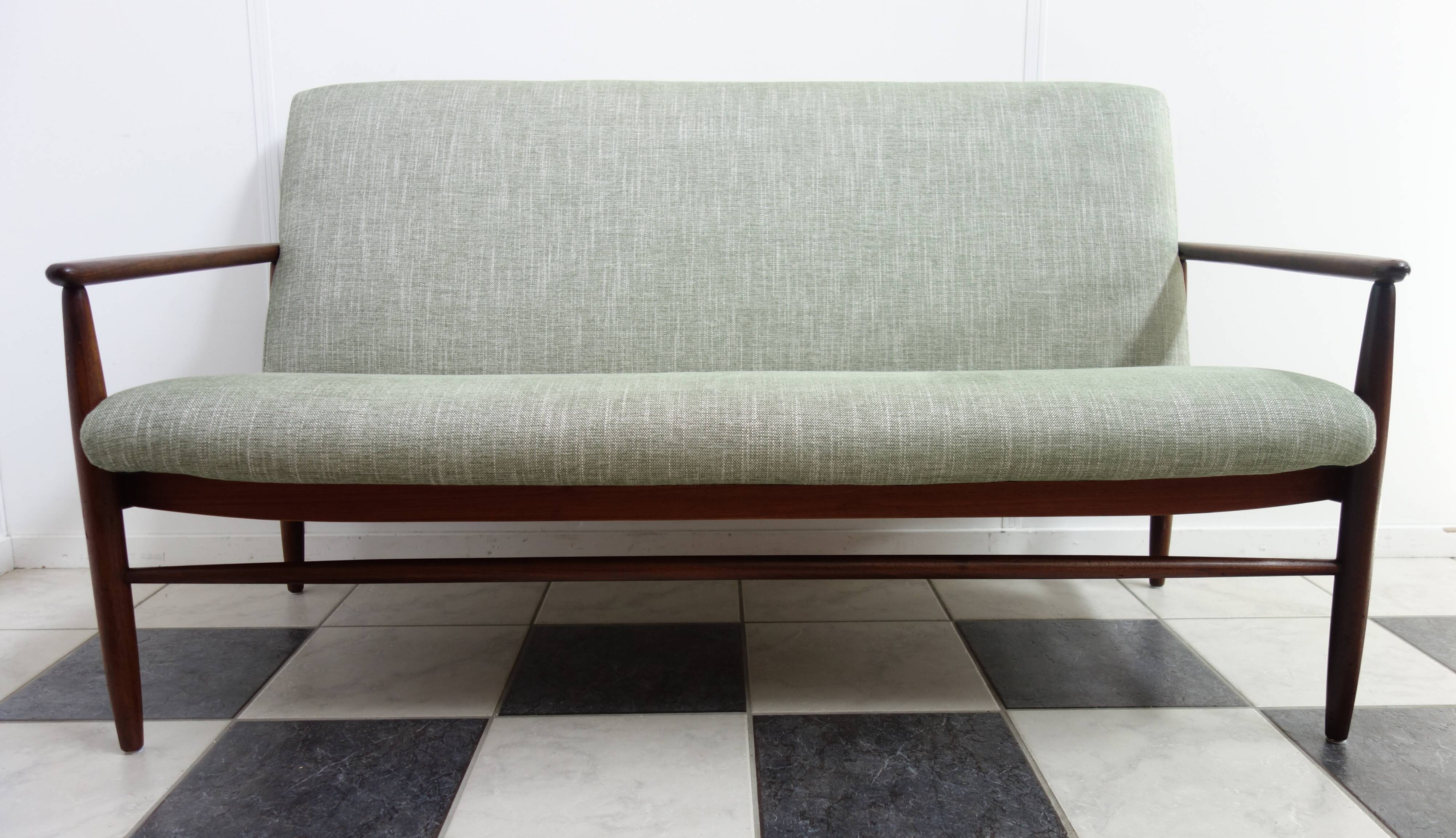 Danish teak 2 seat sofa green upholstery
